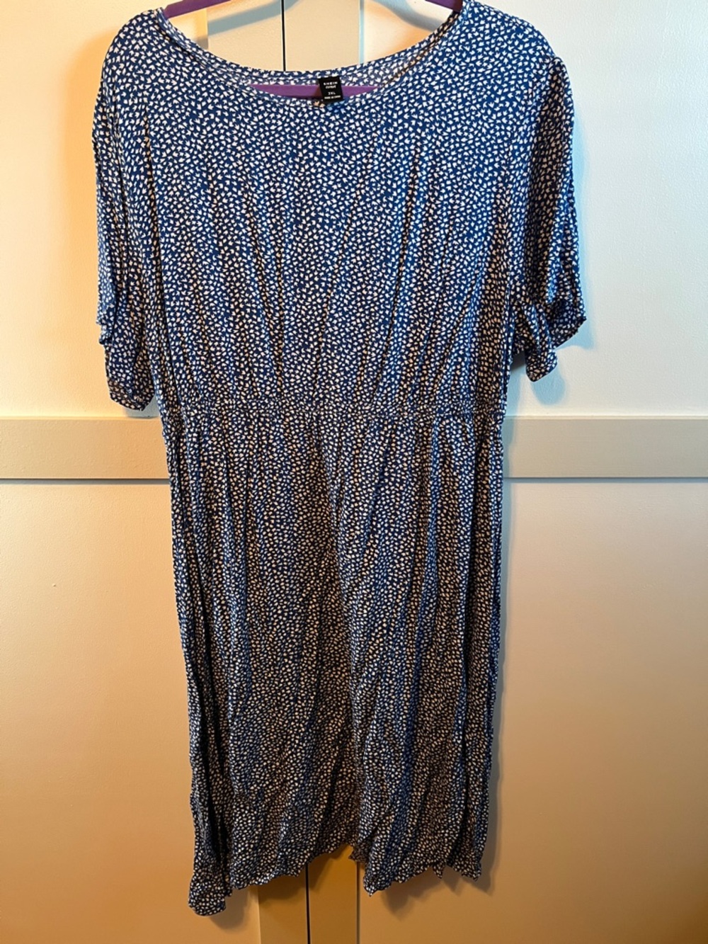 SHEIN Blue and White Dot-Print Short Sleeve Midi Dress